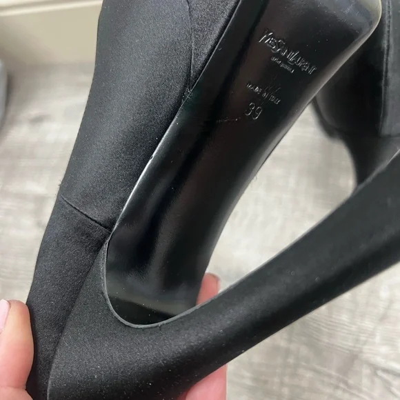 YVES SAINT LAURENT BLACK SATIN PALAIS PLATFORMS - Picture 8 of 8